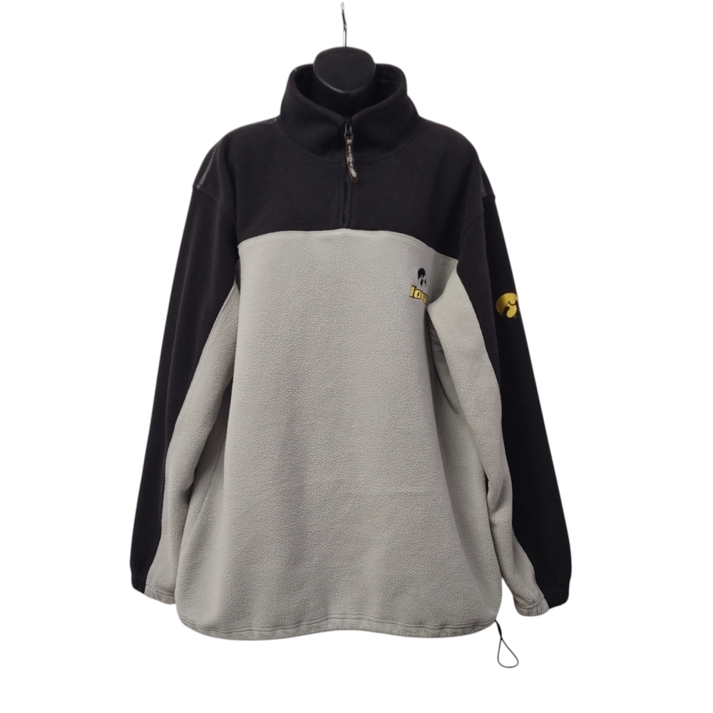 Vintage Iowa Hawkeyes 1/4 Zip Fleece Pullover Jacket Black Gray Active Brand